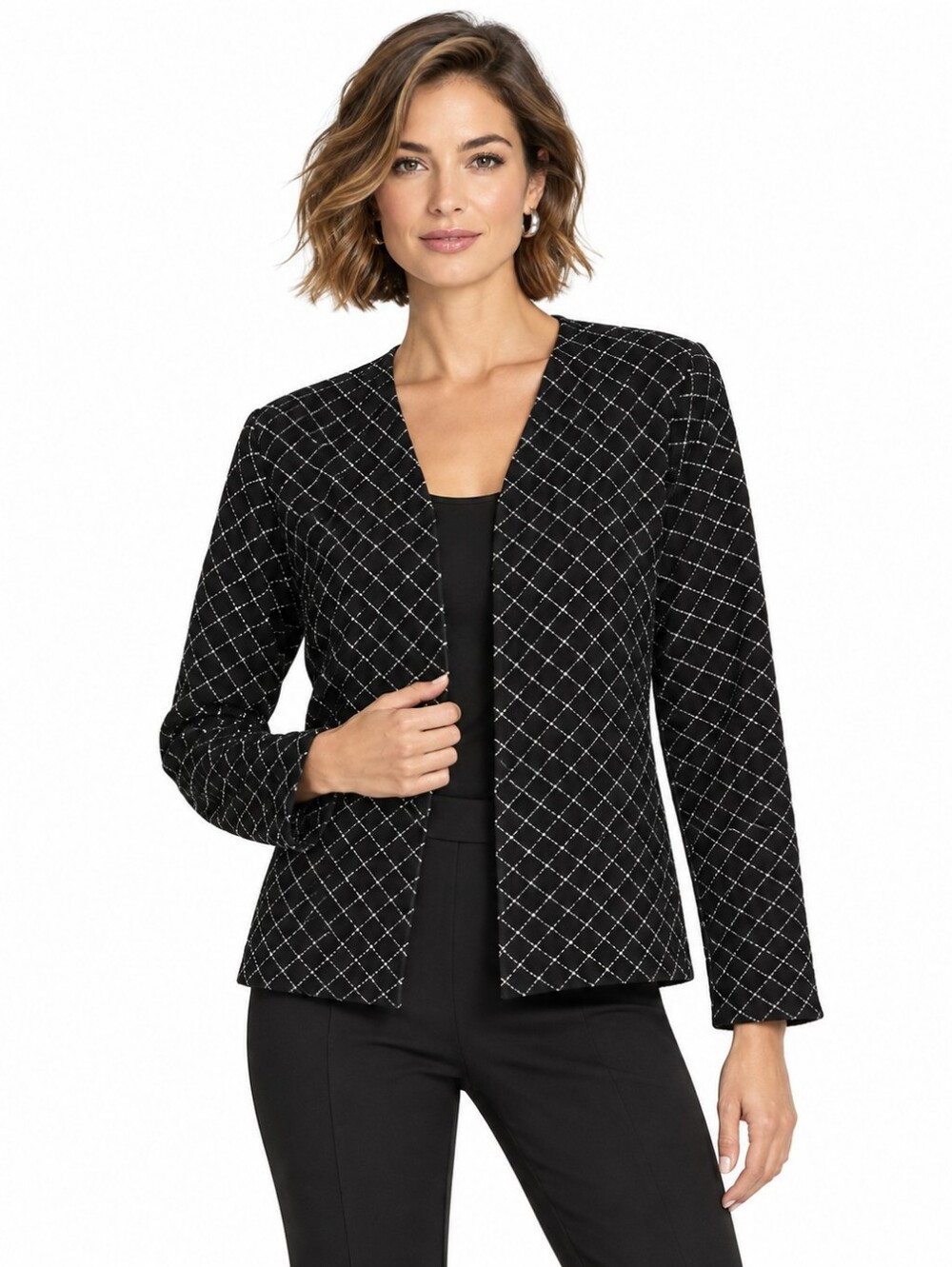 Black Gold Lurex Diamond Evening Jacket 12 Open Front